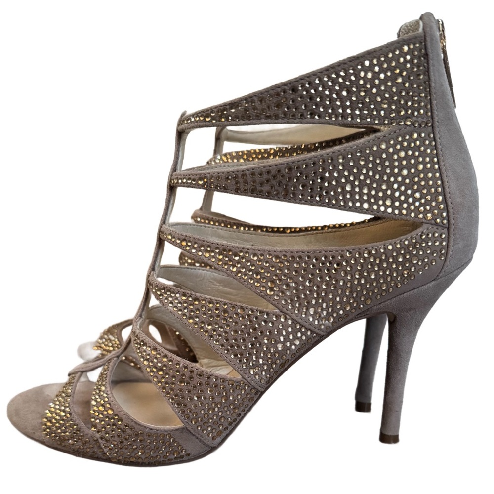 Michael Michael Kors Woman's Mavis Open Toe Suede Khaki Heel Sandal
